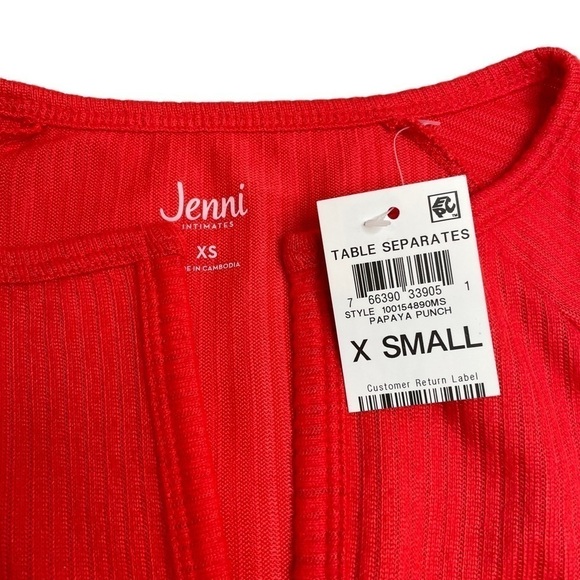 Jenni Split Neck Ribbed Pajama Top Bundle Papaya Punch Red June Bug Green XS - Picture 11 of 12